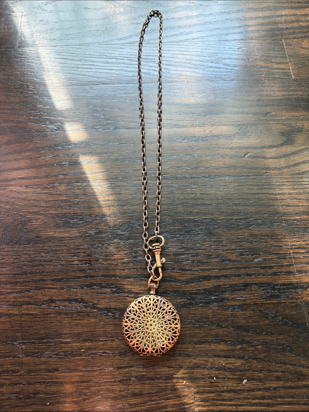 Anthropologie Vintage-Inspired Filigree  Perfume Locket Necklace Antique Copper